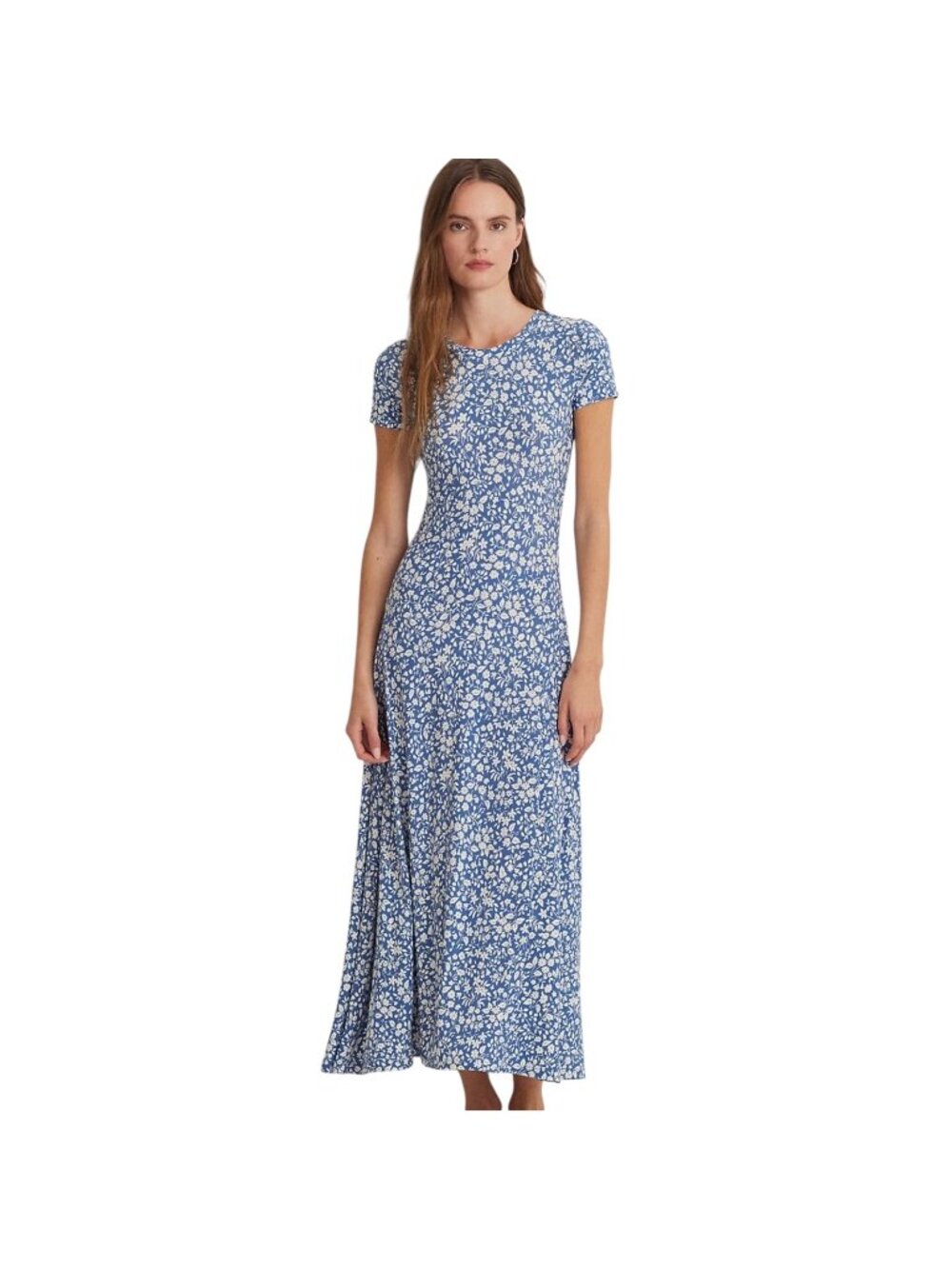 Lauren Ralph Lauren Women's Blue & White Floral Maxi Dress, Size XL Short Sleeve